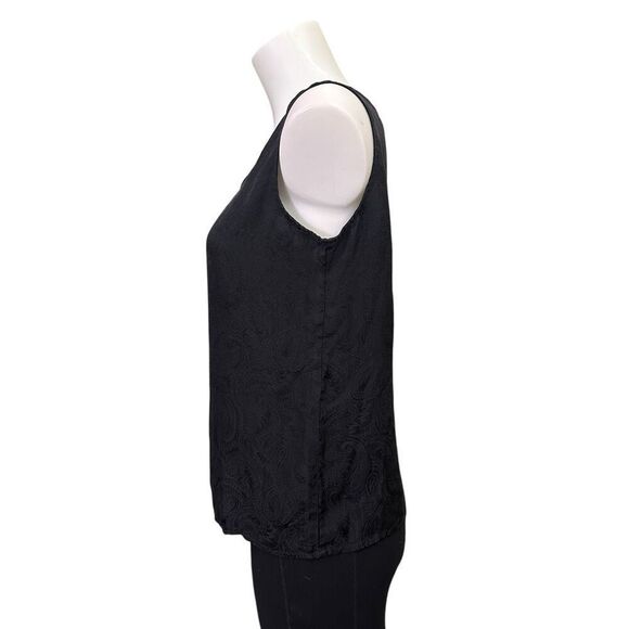 SILX Black Vintage Round Neck Breezy Lightweight 100% Silk Tank Top Medium - Picture 2 of 7